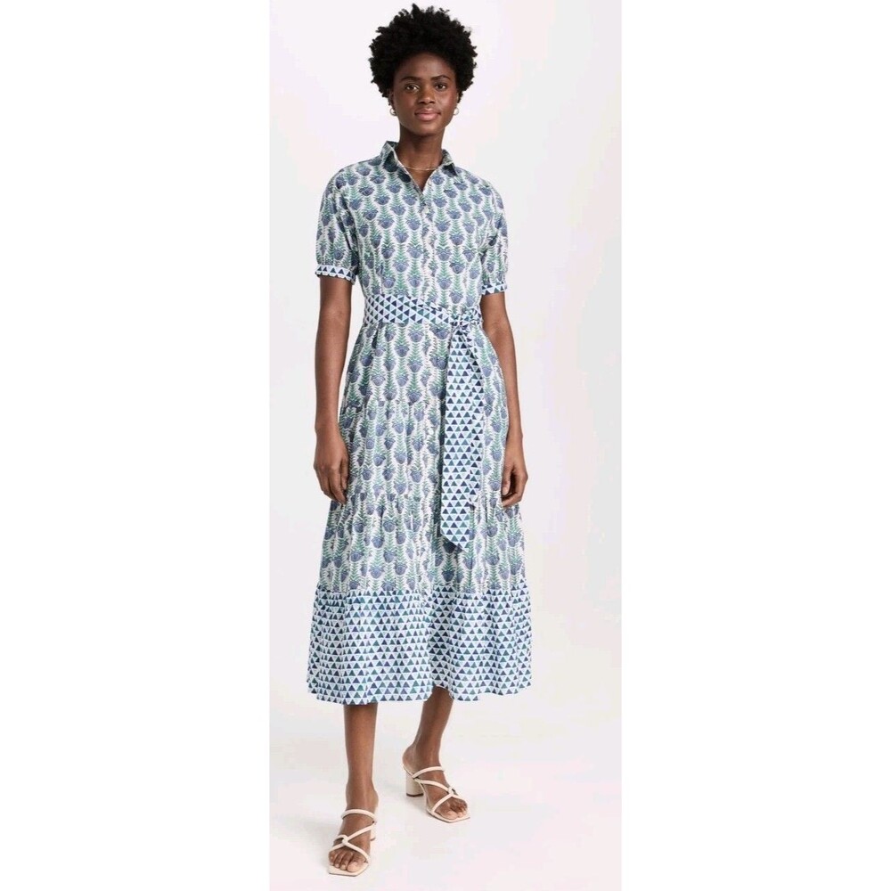 Marea by Liz Joy Maxi Button Front Blue And White Belted Dress With Altered...